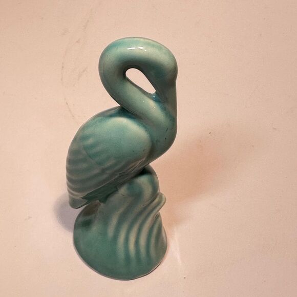 1940s Stewart B McCulloch California Ceramic Crane Vintage MCM Ceramic Animal Duo Textured Lamb & Turquoise Crane - Likely 1940s